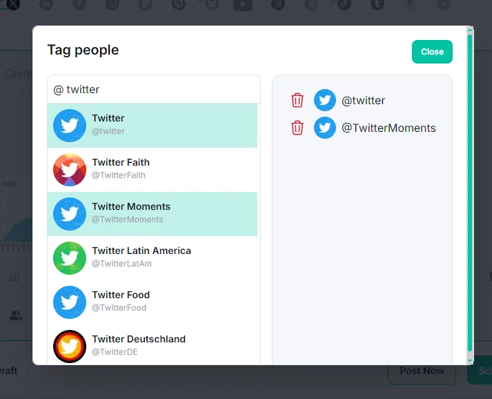media tagging in scheduled twitter posts