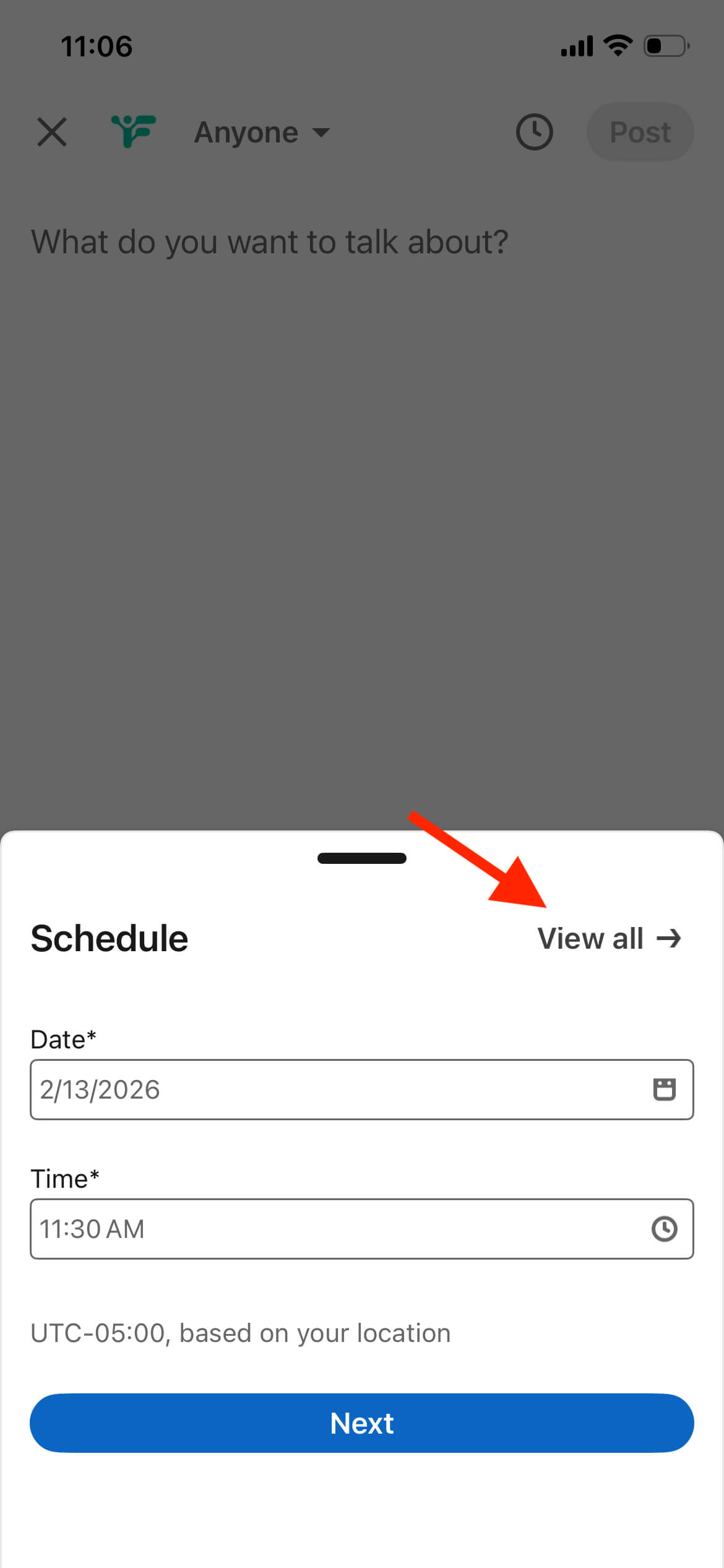 Schedule LinkedIn Posts on linkedin mobile time picker