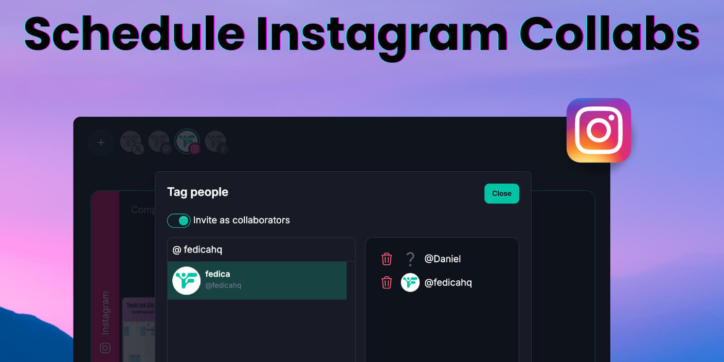 Learn how to do a collab post on instagram desktop, mobile, and schedule ahead of time with Fedica