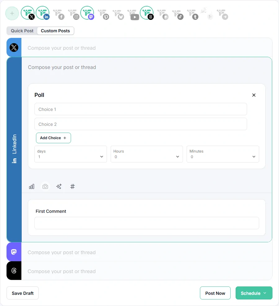 Fedica's LinkedIn scheduler and AI-powered publisher interface