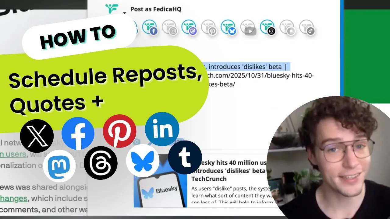 Fedica browser extension scheduling a retweet, part of the Social Media Browser Extension