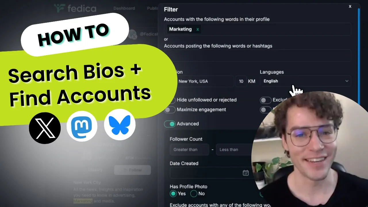 Fedica Search Accounts finding matched profiles, part of Search Accounts