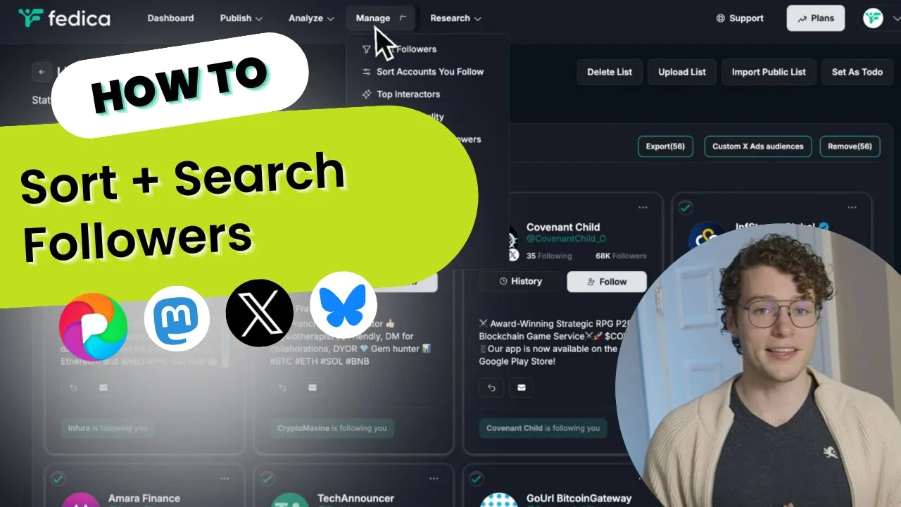 Sort followers on X, Bluesky, Mastodon or Pixelfed